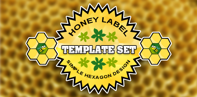 Honey Label Template Set: Simple Hexagon Design