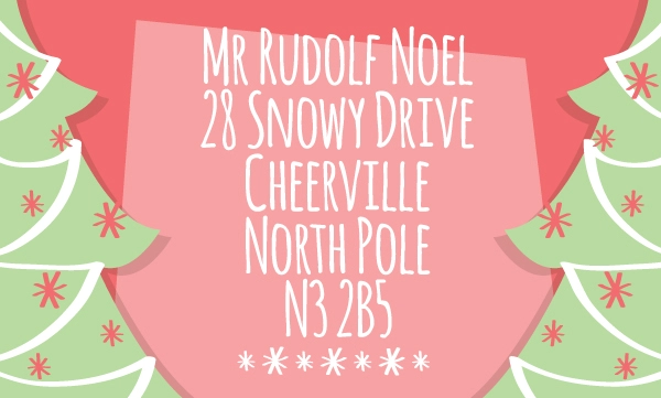 Christmas address label red with Christmas trees