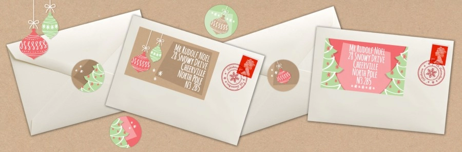 Christmas labels on envelopes