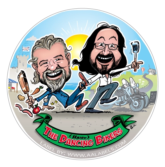 Motorbike Sticker: Dave Myers dancing with Si King Caricature