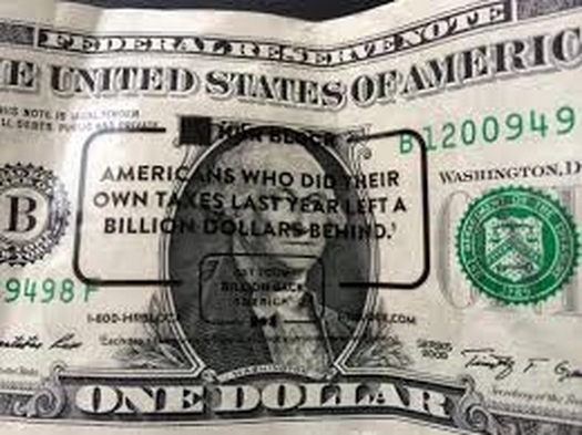 The H & R Block Labels on a US Dollar Bill