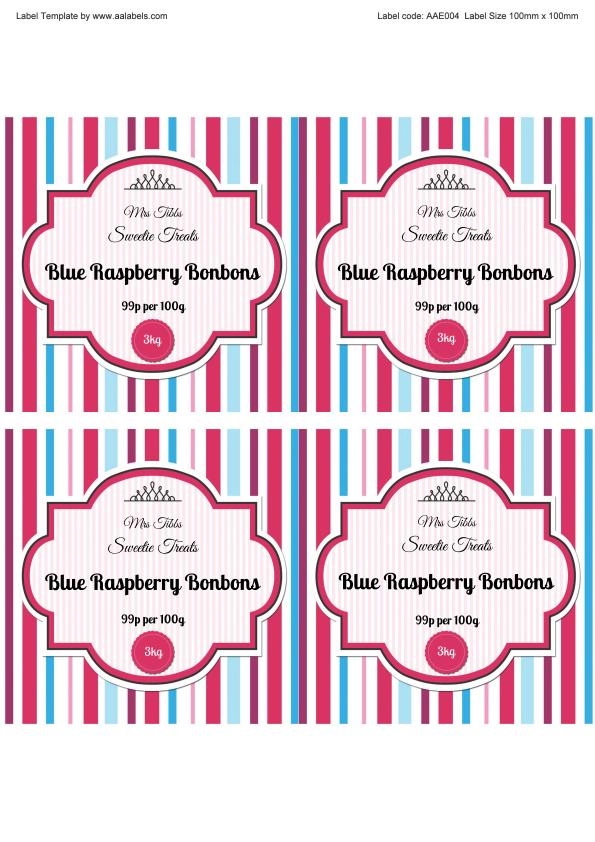 Raspberry Bonbons Sweet Jar Labels Image