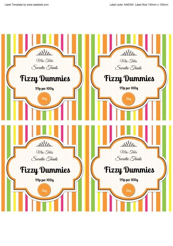 Fizzy Dummies Sweet Jar Label Image