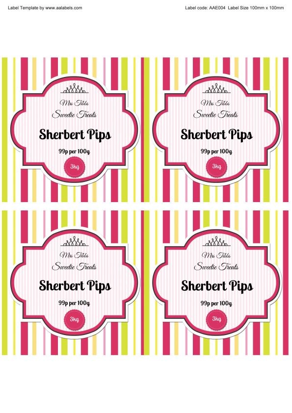 Sherbet Pips Sweet Jar Label Image
