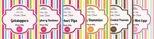 Printable Sweet Jar Labels. Vibrant Candy Stripe Template