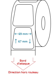 69 mm x 67 mm Étiquettes à rouleaux